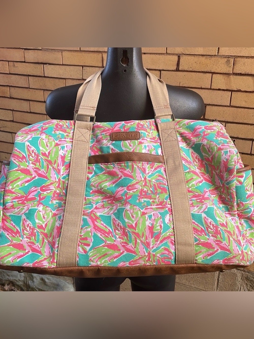 Vintage Skylite canvas leather neon tropical print duffle travel luggage bag